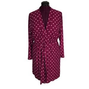 Women's Lounge House Maroon Geometric Pattern Belted Robe | Size Small/Medium